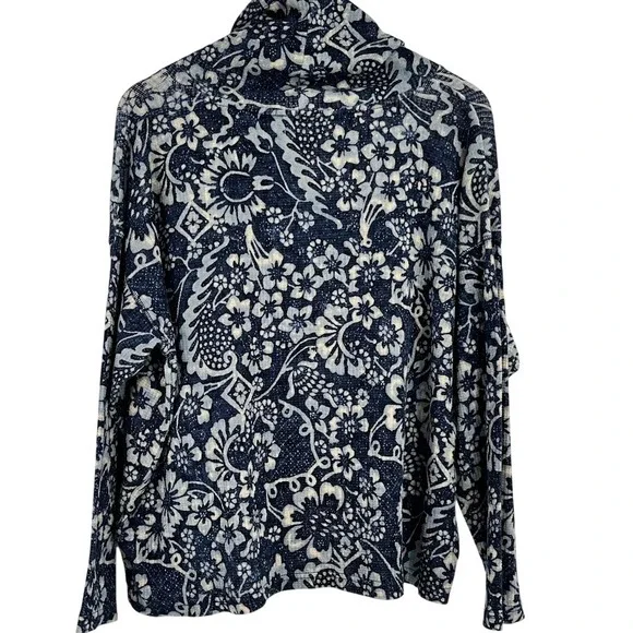Chaps Cowl Neck Pullover Women's Blue Floral Size Large - Picture 2 of 8